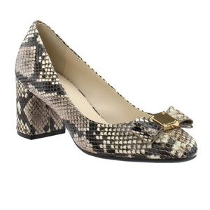 Cole Haan Tali Bow Snake Embossed Leather Block Heel Pump